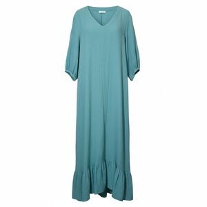 Bryn Walker Lana Dress Flowy Maxi V Neck Ruffle Hem Gauze Cotton Green Quiet Lux